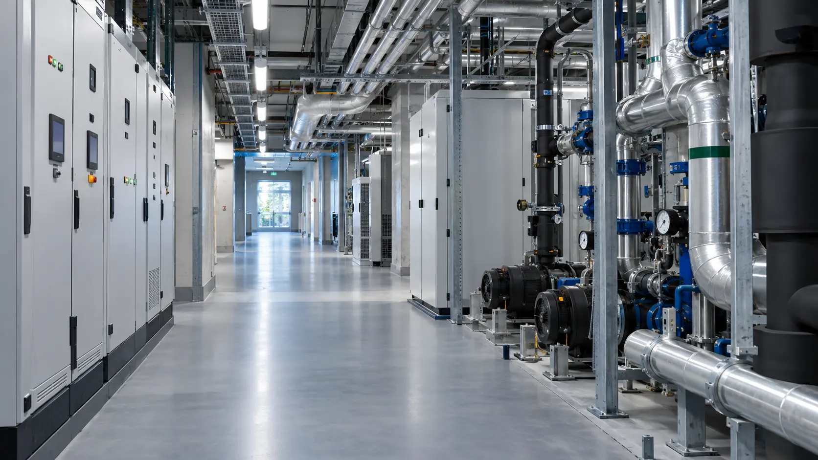 Infraestrutura técnica limpa e organizada em ambiente hospitalar